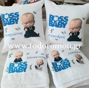 Δώρα για νεογέννητο μωράκι, πετσέτα σώματος και μαξιλάρι με το όνομά του