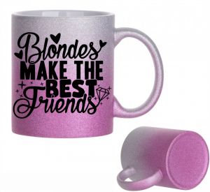 Blondes best friends κούπα glitter δίχρωμη ασημί ροζ 330ml