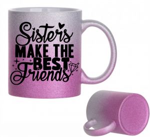 Sisters Best Friends κούπα glitter δίχρωμη ασημί ροζ 330ml
