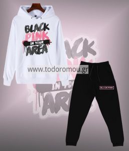 Σετ φόρμας Black Pink φούτερ με κουκούλα και παντελόνι