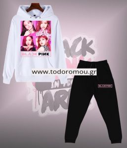 Σετ φόρμας Black Pink φούτερ με κουκούλα και παντελόνι