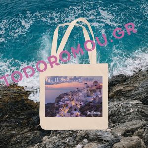 Santorini Tote Bag υφασμάτινη εκρού τσάντα