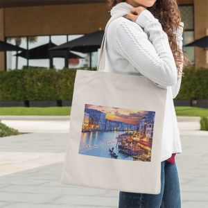 Take me to Venice Tote Bag υφασμάτινη εκρού τσάντα